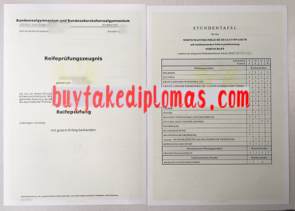 Bundesrealgymnasium und Bundesoberstufenrealgymnasium Certificate