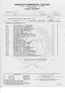 American Commercial College Transcript, Buy Fake American Commercial College Transcript