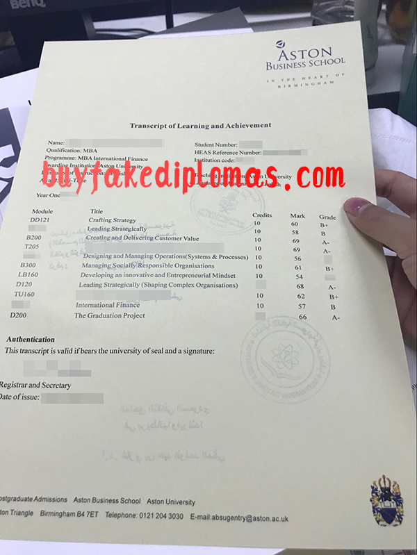 Aston Business School Transcript, Buy Fake Aston Business School Transcript