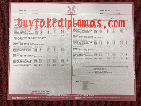 Cornell University Transcript, Buy Fake Cornell University Transcript