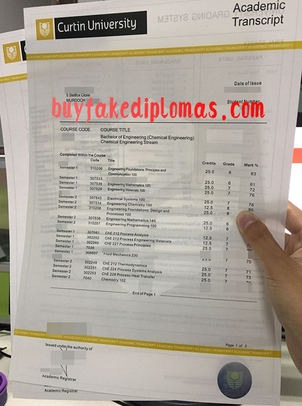 Curtin University of Technology Transcript, Buy Fake Curtin University of Technology Transcript