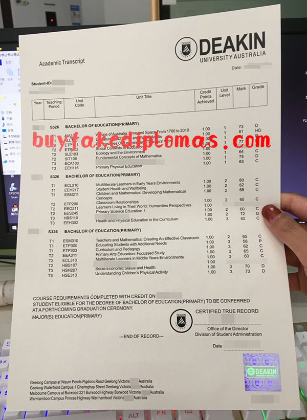 Deakin University Transcript, Buy Fake Deakin University Transcript