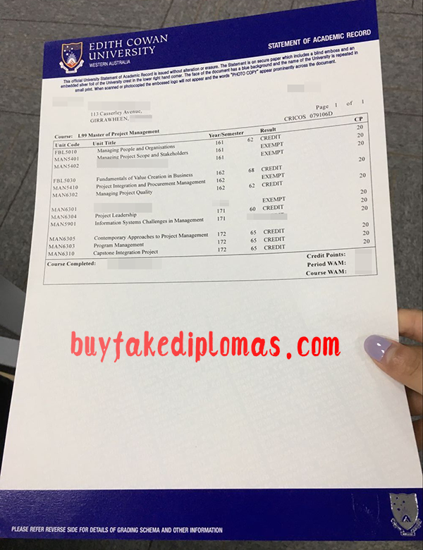 Edith Cowan University Transcript, Buy Fake Edith Cowan University Transcript