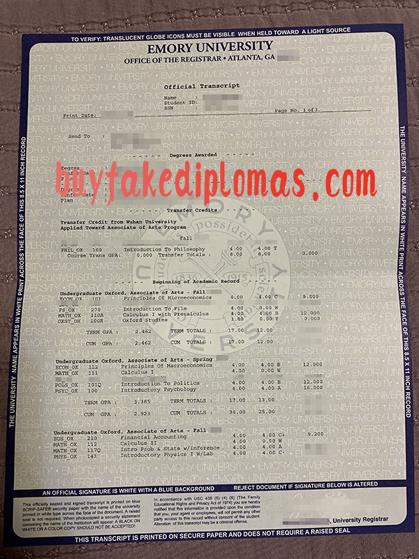 Emory University Transcript, Buy Fake Emory University Transcript