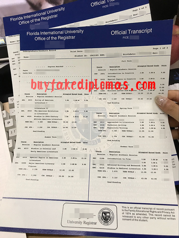 Florida International University Transcript, Buy Fake Florida International University Transcript