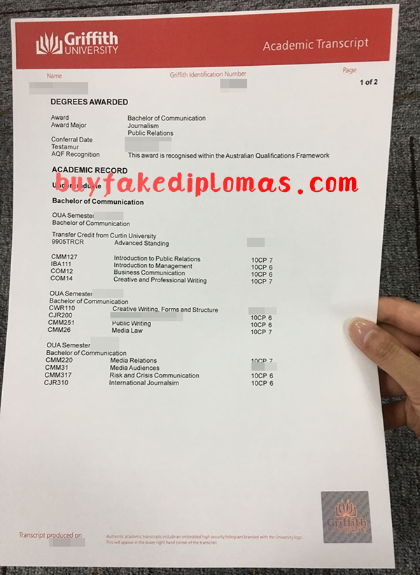 Griffith University Transcript, Buy Fake Griffith University Transcript