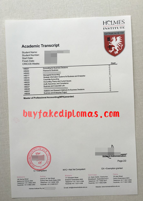 Holmes Institute Transcript, Buy Fake Holmes Institute Transcript