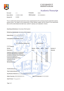 University Of Birmingham Transcript, Buy Fake University Of Birmingham Transcript