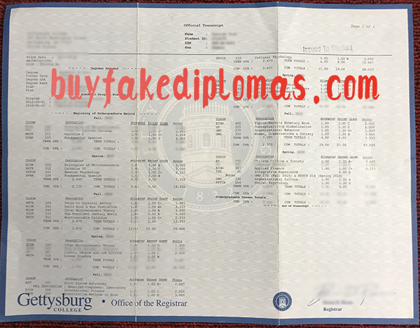 Gettysburg College Transcript, Buy Fake Gettysburg College Transcript