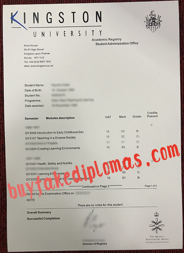 Kingston University Transcript, Buy Fake Kingston University Transcript