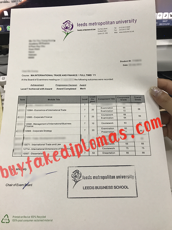 Leeds Metropolitan University Transcript, Buy Fake Leeds Metropolitan University Transcript