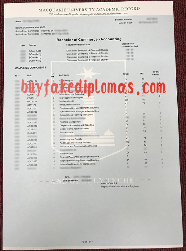 Macquarie University Transcript, Buy Fake Macquarie University Transcript