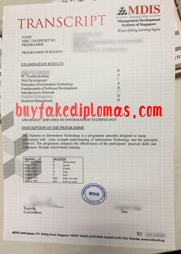 Management Development Institute of Singapore Transcript, Buy Fake Management Development Institute of Singapore Transcript