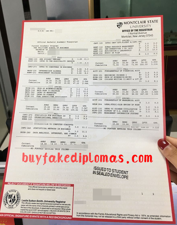 Montclair State University Transcript, Buy Fake Montclair State University Transcript