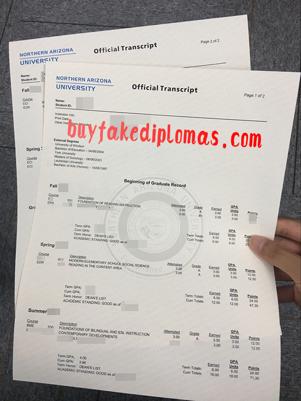 Northern Arizona University Transcript, Buy Fake Northern Arizona University Transcript
