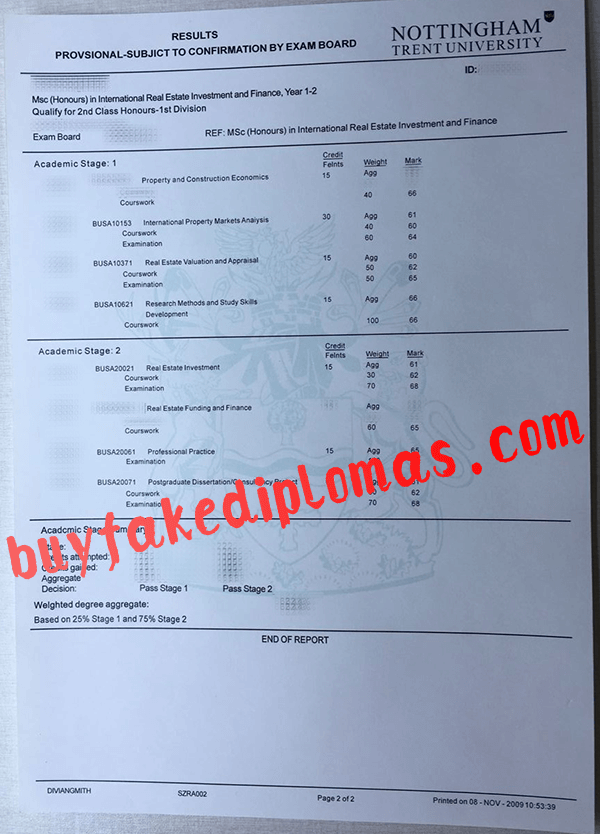 Nottingham Trent University Transcript, Buy Fake Nottingham Trent University Transcript