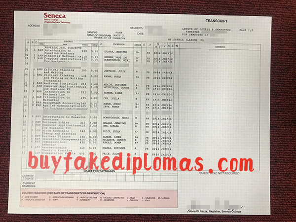 Seneca College Transcript, Buy Fake Seneca College Transcript