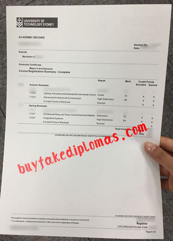 Univeresity of Technology Sydney Transcript, Buy Fake Univeresity of Technology Sydney Transcript