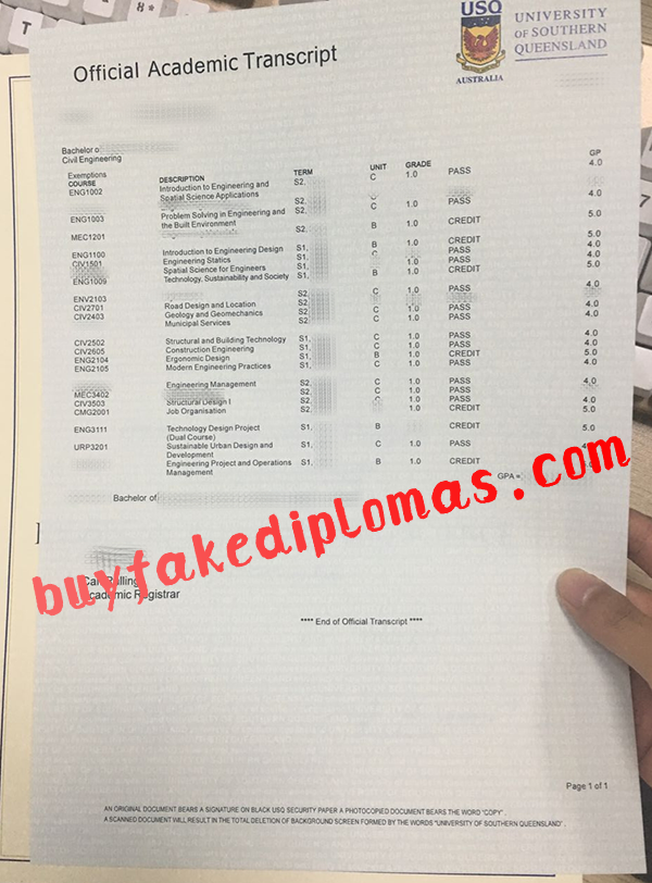Fake University Of Southern Queensland Transcript