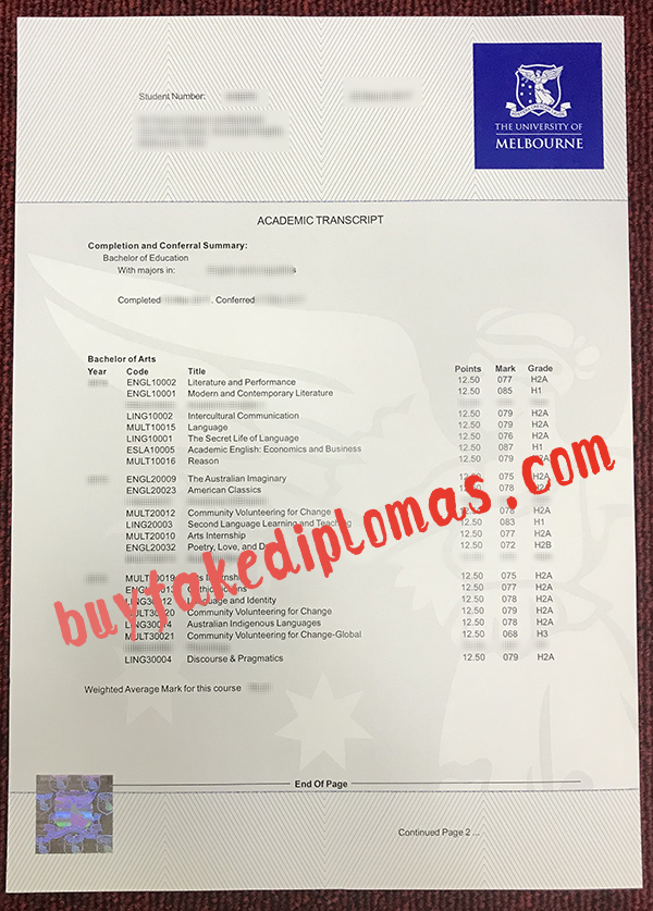 University of Melbourne Transcript, Buy Fake University of Melbourne Transcript