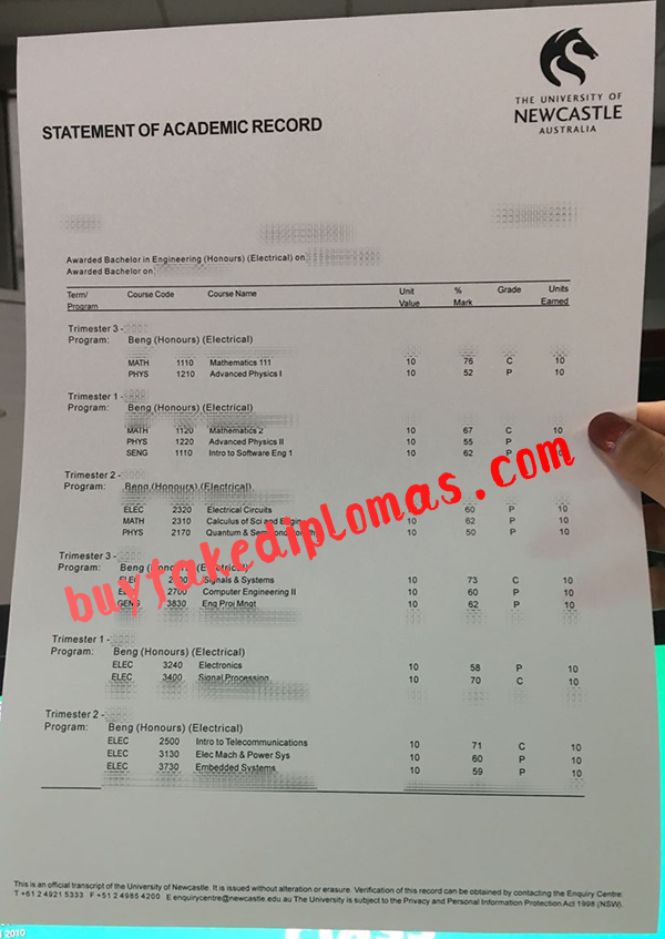 University of Newcastle Australia Transcript, Buy Fake University of Newcastle Australia Transcript
