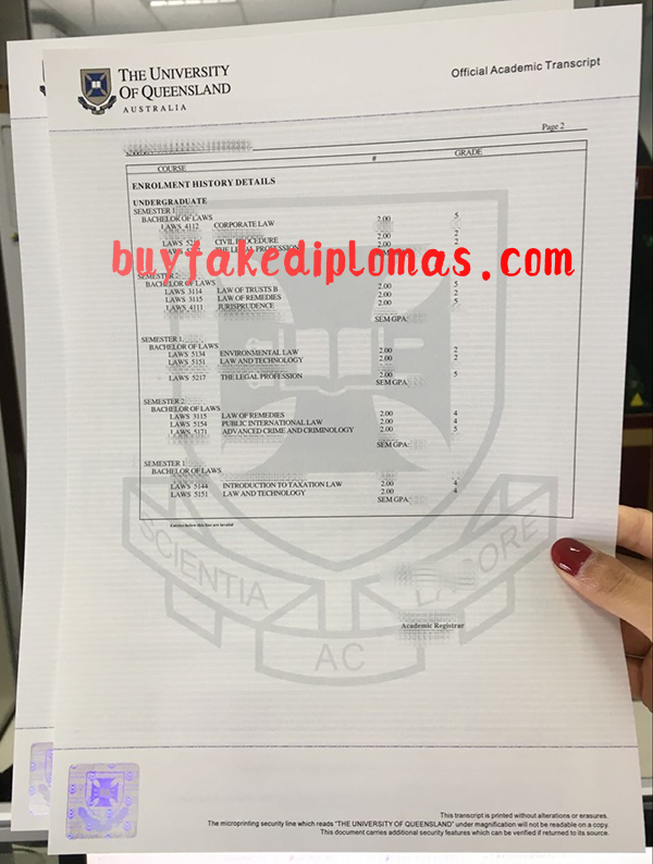University of Queensland Transcript, Buy Fake University of Queensland Transcript