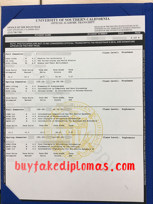 University of Southern California Transcript, Buy Fake University of Southern California Transcript