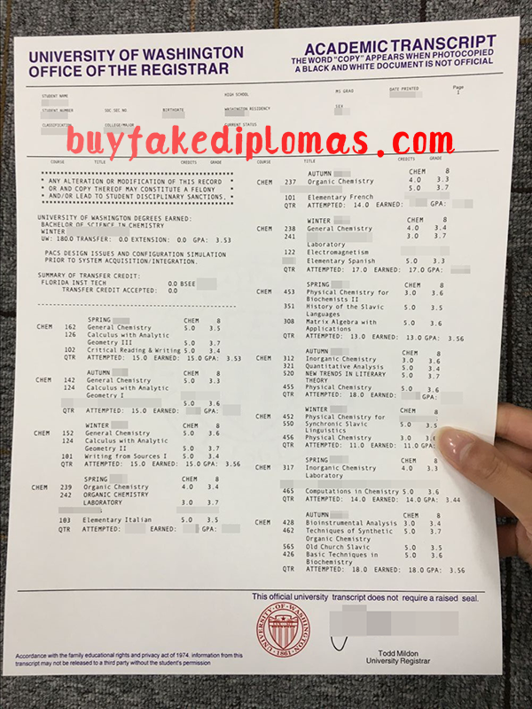 University of Washington Transcript, Buy Fake University of Washington Transcript