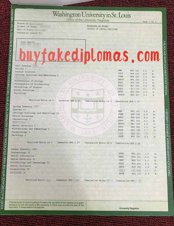 Washington University Transcript, Buy Fake Washington University Transcript