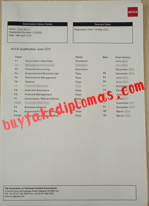 ACCA Transcript, Buy Fake ACCA Transcript