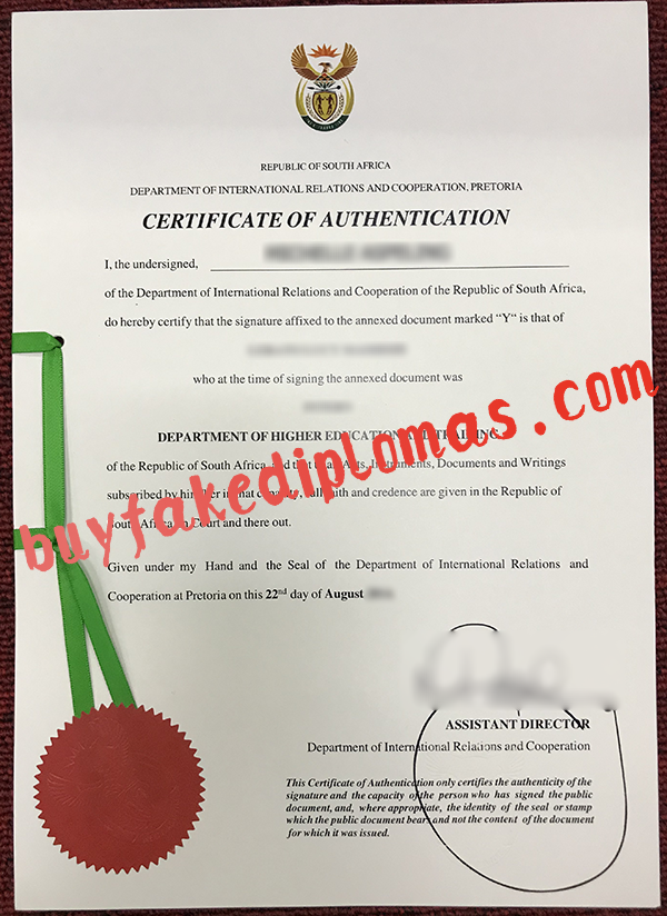Department of International Relations and Cooperation of the Republic of South Africa Certificate, Buy Fake Department of International Relations and Cooperation of the Republic of South Africa Certificate