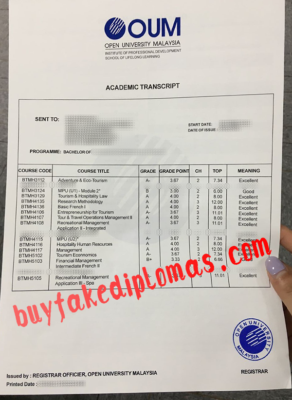 Open University Malaysia Transcript, Buy Fake Open University Malaysia Transcript