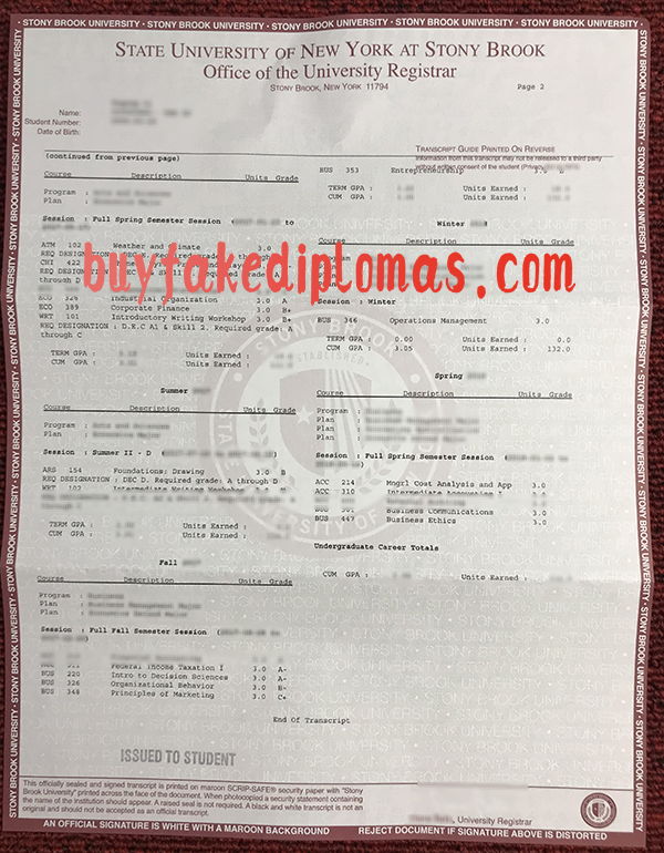 Stony Brook University Transcript, Buy Fake Stony Brook University Transcript