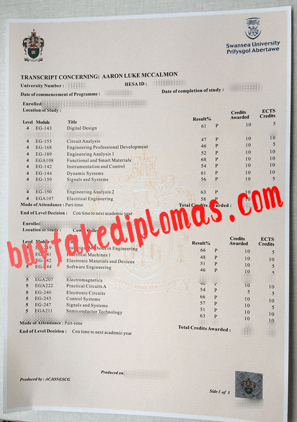 Swansea University Transcript, Buy Fake Swansea University Transcript