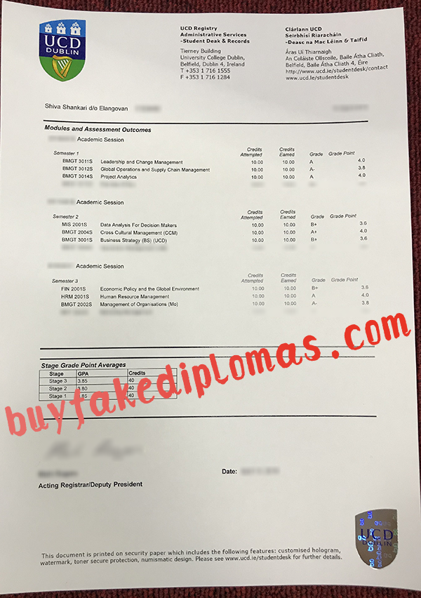 University College Dublin Transcript, buy fake University College Dublin Transcript