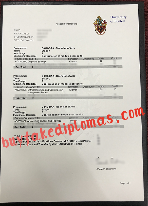 University of Bolton Transcript, Buy Fake University of Bolton Transcript