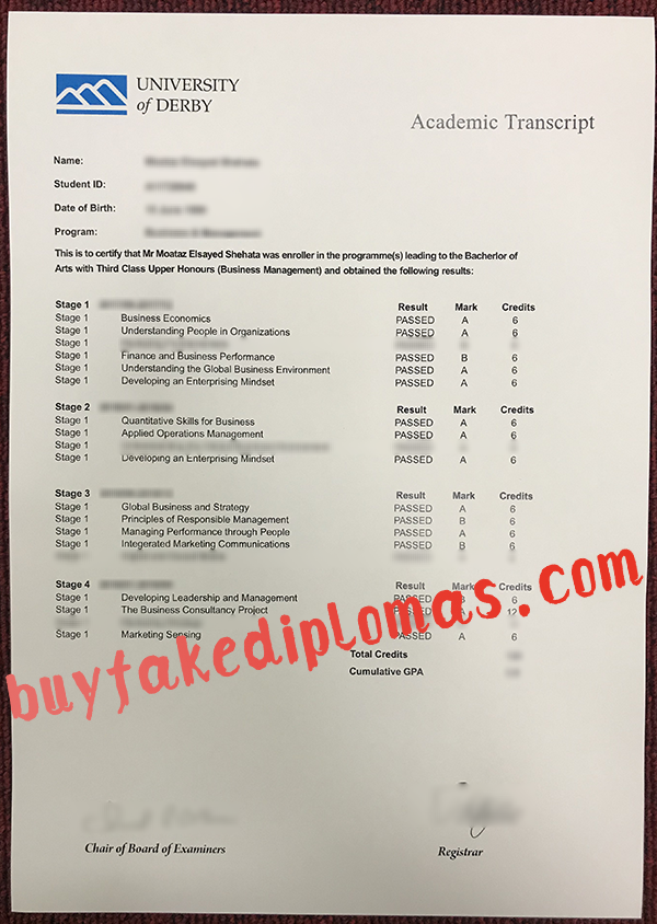 University of Derby Transcript, Buy Fake University of Derby Transcript
