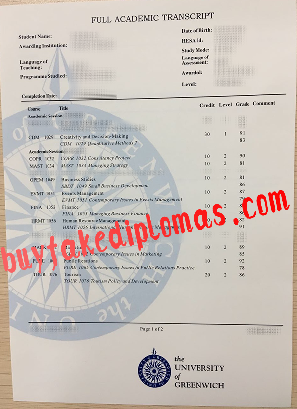 University of Greenwich Transcript, Buy Fake University of Greenwich Transcript