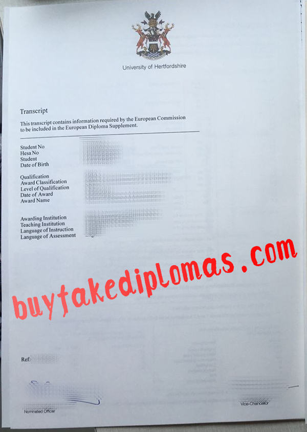 University of Hertfordshire Transcript, Buy Fake University of Hertfordshire Transcript