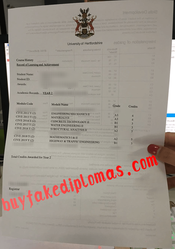 University of Hertfordshire Transcript, Buy Fake University of Hertfordshire Transcript