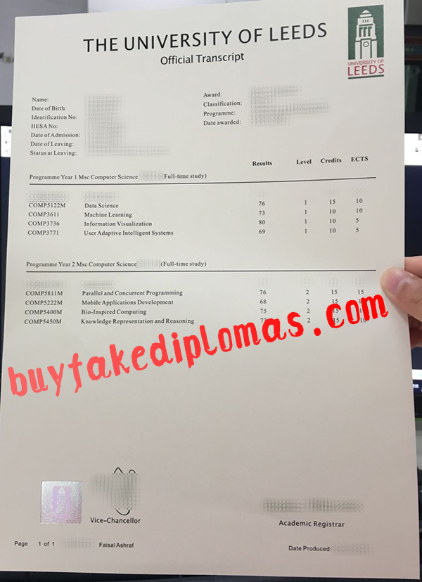 University of Leeds Transcript, Buy Fake University of Leeds Transcript
