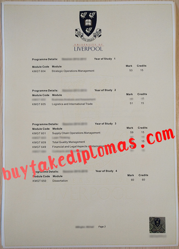University of Liverpool Transcript, Buy Fake University of Liverpool Transcript