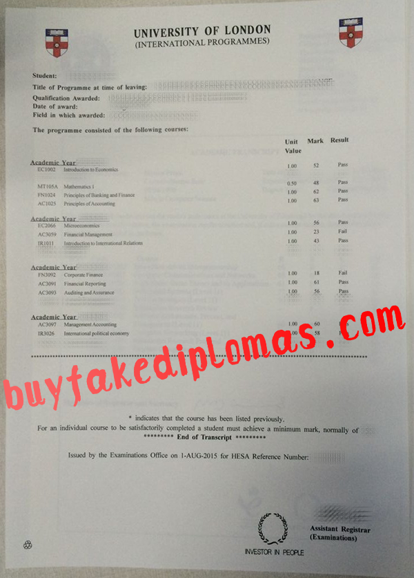 University of London Transcript, Buy Fake University of London Transcript