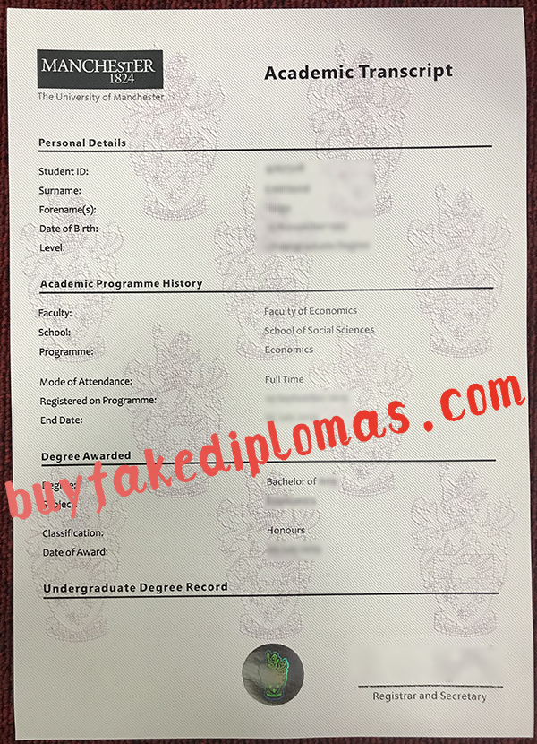 University of Manchester Transcript, Buy Fake University of Manchester Transcript