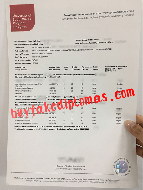 University of South Wales Transcript, Buy Fake University of South Wales Transcript