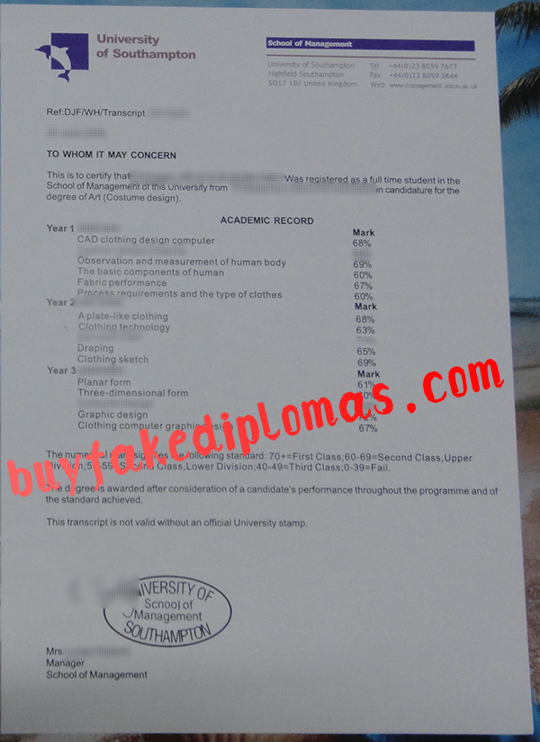 University of Southampton Transcript, Buy Fake University of Southampton Transcript