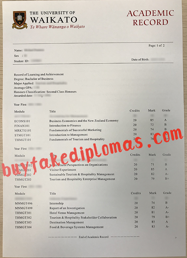 University of Waikato Transcript, Buy Fake University of Waikato Transcript