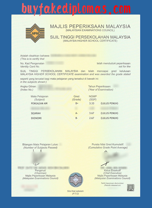 Sijil Tinggi Persekolahan Malaysia Certificate, Fake Sijil Tinggi Persekolahan Malaysia Certificate