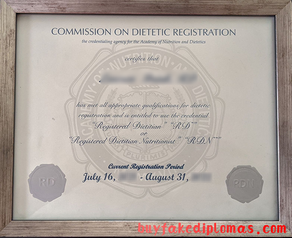 Commission On Dietetic Registration RDN Certificate, Buy Fake Commission On Dietetic Registration RDN Certificate