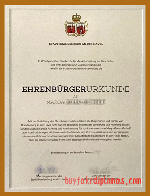 Stadt Brandenburg an der Havel Ehrenbürger Urkunde, Buy Fake Stadt Brandenburg an der Havel Ehrenbürger Urkunde